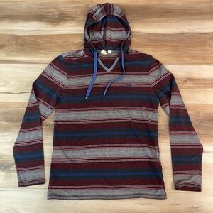 Vans Heritage Hoodie Mens Medium Striped V-Neck Lightweight Pullover Burgundy